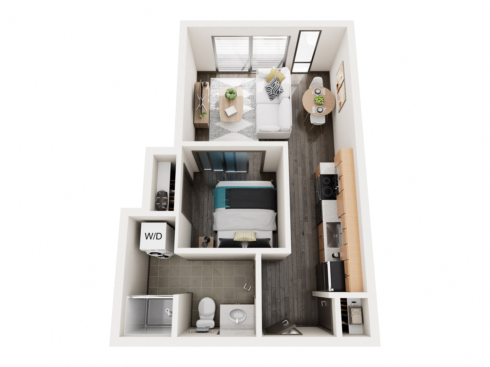 Floor plan for 1 bed, 1 bath, 505 sqft